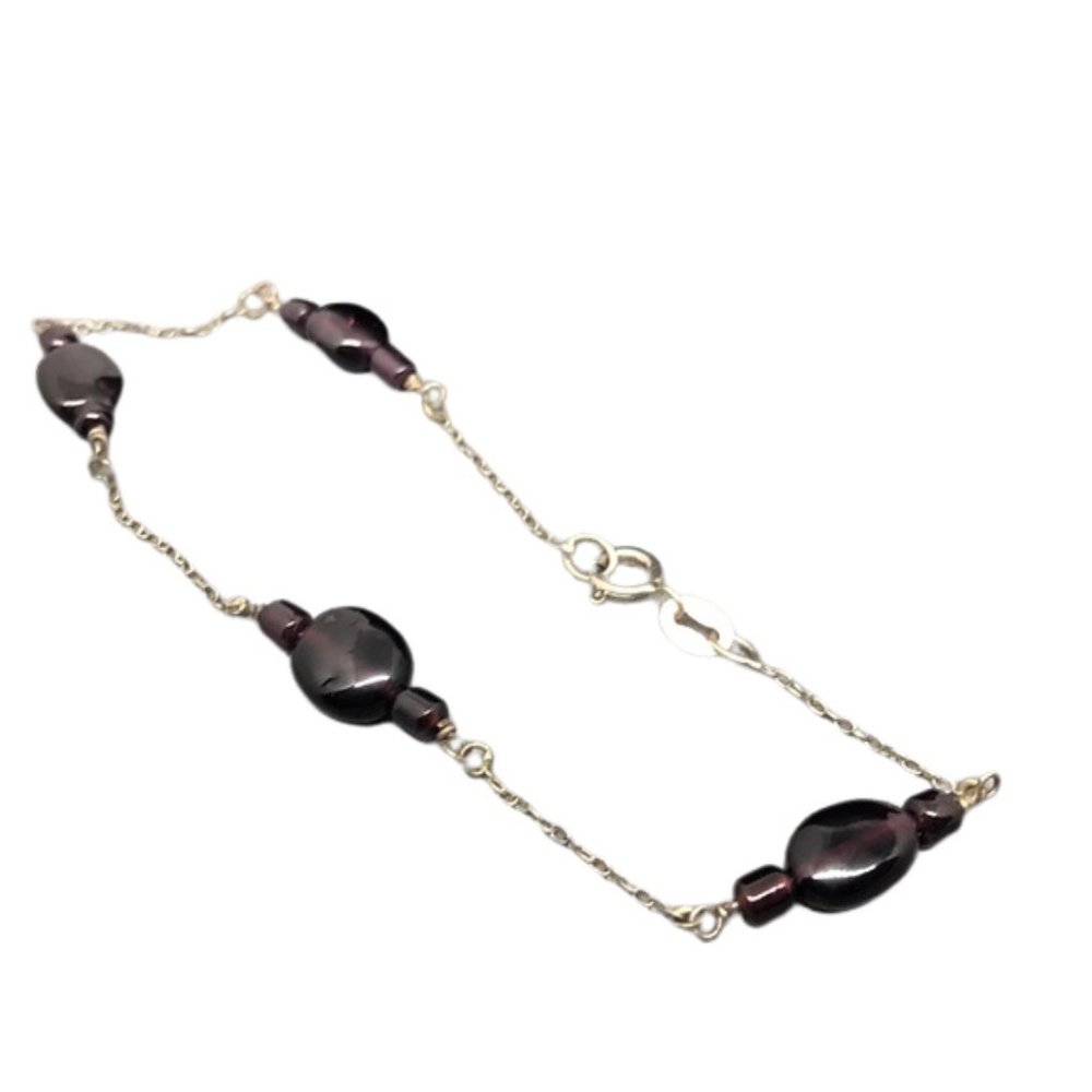 Garnet & Sterling Silver Bracelet 8"